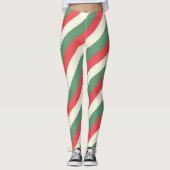 ヴィンテージクリスマスレッドグリーンホワイト垂直ストライプの レギンス (正面)