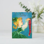 ヴィンテージクリスマスレッドソックスグリッターガールモノグラム ポストカード (スタンド正面)