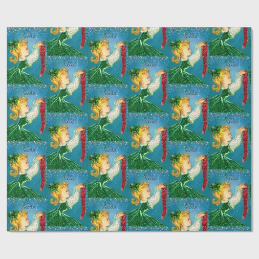 ヴィンテージクリスマスレッドソックスグリッターガールモノグラム ラッピングペーパー (フラット)