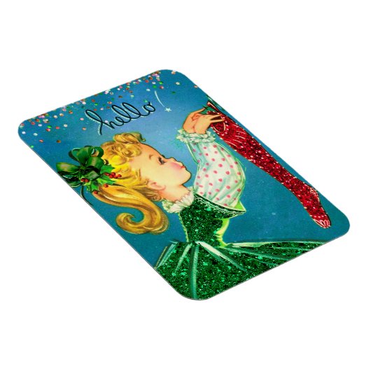 ヴィンテージクリスマスレッドソックスグリッター女 マグネット (右側)