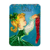 ヴィンテージクリスマスレッドソックスグリッター女 マグネット (縦)