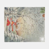 ヴィンテージクリスマスレッドチャーチ輝く雪 フリースブランケット (正面(横))