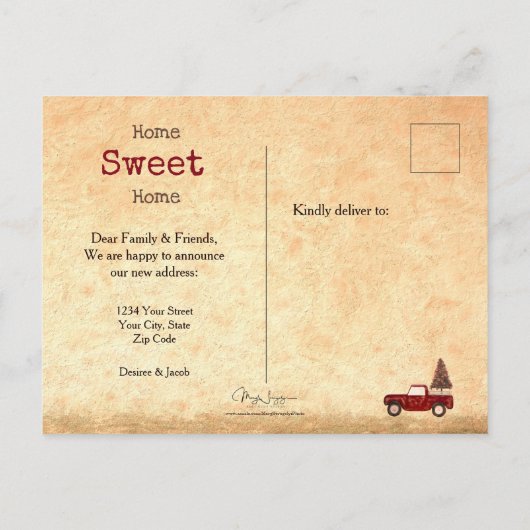 ヴィンテージクリスマスレッドトラックホームスイートホーム ポストカード (裏面)