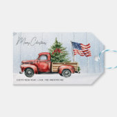 ヴィンテージクリスマスレッドトラック愛国米国国旗 ギフトタグ (正面(横))