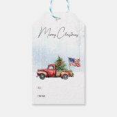 ヴィンテージクリスマスレッドトラック愛国米国国旗 ギフトタグ (裏面)