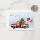 ヴィンテージクリスマスレッドトラック愛国米国国旗 ノートカード (正面/裏面インサイチュ)