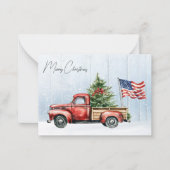 ヴィンテージクリスマスレッドトラック愛国米国国旗 ノートカード (正面)