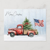 ヴィンテージクリスマスレッドトラック愛国米国国旗 ポストカード (正面)