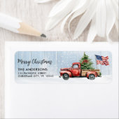 ヴィンテージクリスマスレッドトラック愛国米国国旗 ラベル (インサイチュ)