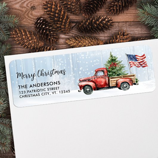 ヴィンテージクリスマスレッドトラック愛国米国国旗 ラベル