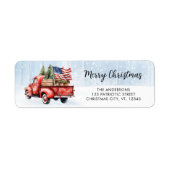ヴィンテージクリスマスレッドトラック米国国旗の差出人住所 ラベル (正面)
