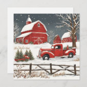 ヴィンテージクリスマスレッドトラック、納屋、田舎 シーズンカード (正面/裏面)