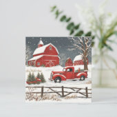 ヴィンテージクリスマスレッドトラック、納屋、田舎 シーズンカード (スタンド正面)