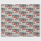 ヴィンテージクリスマスレッドトラック、納屋、田舎 ラッピングペーパー (フラット)