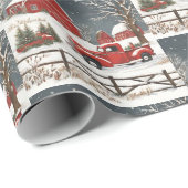 ヴィンテージクリスマスレッドトラック、納屋、田舎 ラッピングペーパー (ロールコーナー)