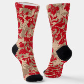 ヴィンテージクリスマスレッドブラウン素朴な花のパターン ソックス (傾斜あり)