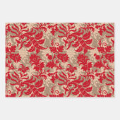 ヴィンテージクリスマスレッドブラウン素朴な花のパターン ラッピングペーパーシート (正面3)