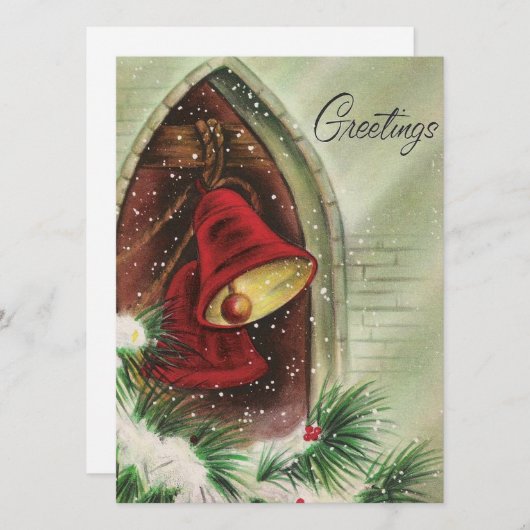 ヴィンテージクリスマスレッドベルズ挨拶 シーズンカード (正面/裏面)