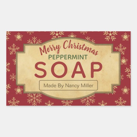 ヴィンテージクリスマスレッドペパーミントソープラベル 長方形シール (正面)