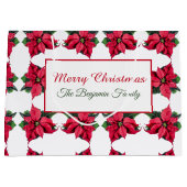 ヴィンテージクリスマスレッドホワイトポインセティアスカスタム ラージペーパーバッグ (正面)