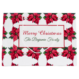 ヴィンテージクリスマスレッドホワイトポインセティアスカスタム ラージペーパーバッグ