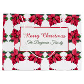 ヴィンテージクリスマスレッドホワイトポインセティアスカスタム ラージペーパーバッグ (裏面)