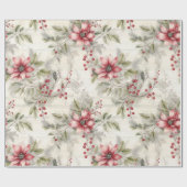 ヴィンテージクリスマスレッドポインセチアタータンチェック、デコページ ラッピングペーパー (フラット)