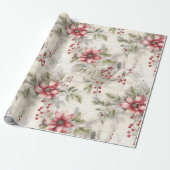 ヴィンテージクリスマスレッドポインセチアタータンチェック、デコページ ラッピングペーパー (アンロールド)