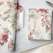 ヴィンテージクリスマスレッドポインセチアタータンチェック、デコページ ラッピングペーパー