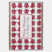 ヴィンテージクリスマスレッドポインセチア柄 スローブランケット (正面縦)