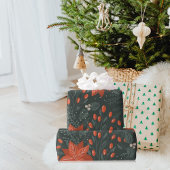 ヴィンテージクリスマスレッドポインセチア模様 ラッピングペーパー