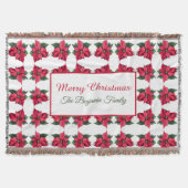 ヴィンテージクリスマスレッドポインセティアスパターン スローブランケット (正面)
