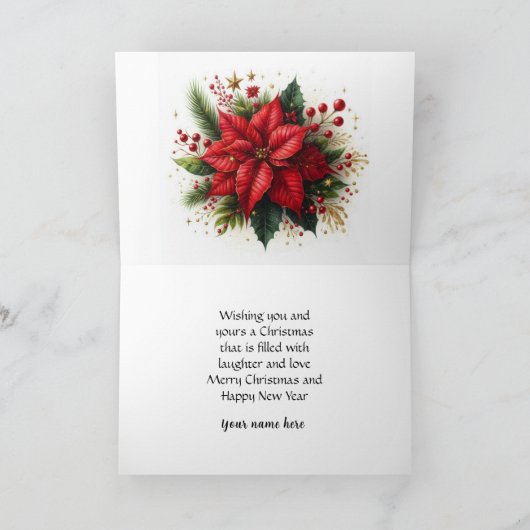 ヴィンテージクリスマスレッドポインセティアホリデーカード シーズンカード (内部)