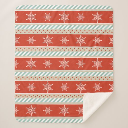 ヴィンテージクリスマスレッドミントスノーフレークのパターン シェルパブランケット (正面)
