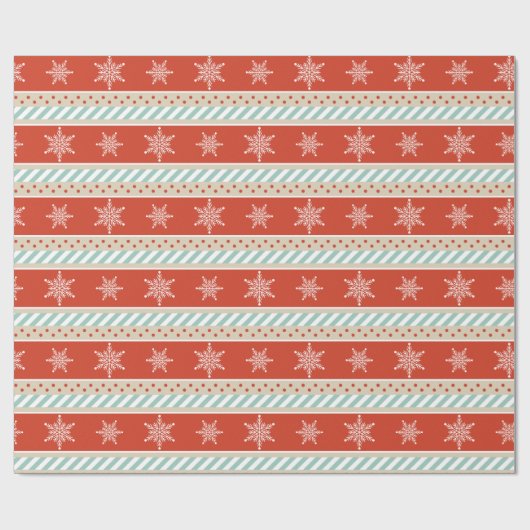 ヴィンテージクリスマスレッドミントスノーフレークのパターン ラッピングペーパー (フラット)