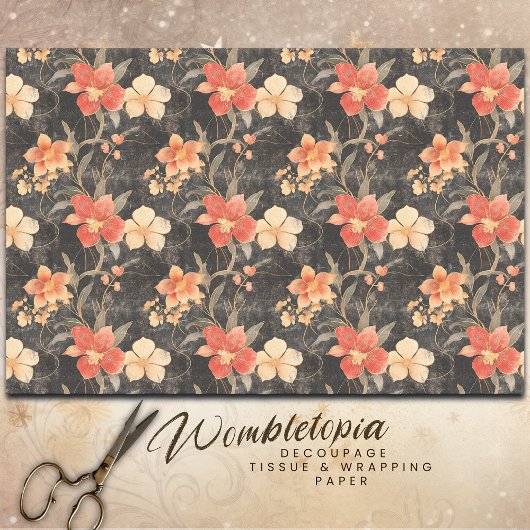 ヴィンテージクリスマスレッド&金ゴールドポインセチア・デコパージュ 薄葉紙