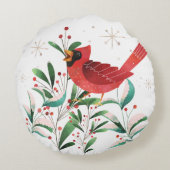 ヴィンテージクリスマスレッド(鳥)ショウジョウコウカンチョウと雪&ホリー ラウンドクッション (裏面)