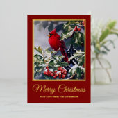 ヴィンテージクリスマスレッド(鳥)ショウジョウコウカンチョウバード 箔シーズンカード (立ち正面)