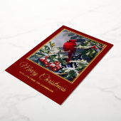 ヴィンテージクリスマスレッド(鳥)ショウジョウコウカンチョウバード 箔シーズンカード (回転した状態)