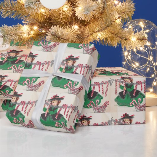 ヴィンテージクリスマスレディぶら下がったズキャンディカン ラッピングペーパー (クリスマス)