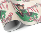 ヴィンテージクリスマスレディぶら下がったズキャンディカン ラッピングペーパー (ロールコーナー)