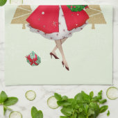 ヴィンテージクリスマスレディプレゼントレッドグリーン金ゴールド キッチンタオル (折り畳み)