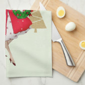 ヴィンテージクリスマスレディプレゼントレッドグリーン金ゴールド キッチンタオル (四つ折り)