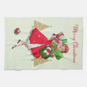 ヴィンテージクリスマスレディプレゼントレッドグリーン金ゴールド キッチンタオル (横)
