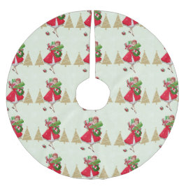 ヴィンテージクリスマスレディプレゼントレッドグリーン金ゴールド ブラッシュドポリエステルツリースカート