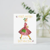 ヴィンテージクリスマスレディーメリークリスマスグリーティング ポストカード (スタンド正面)