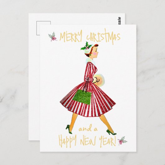 ヴィンテージクリスマスレディーメリークリスマスグリーティング ポストカード (正面/裏面)