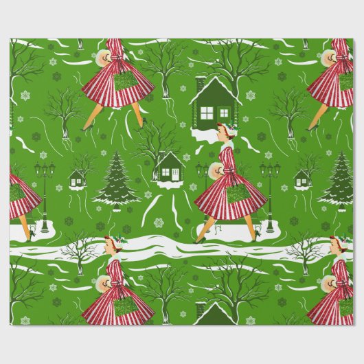 ヴィンテージクリスマスレディ雪の結晶1950年代 ラッピングペーパー (フラット)