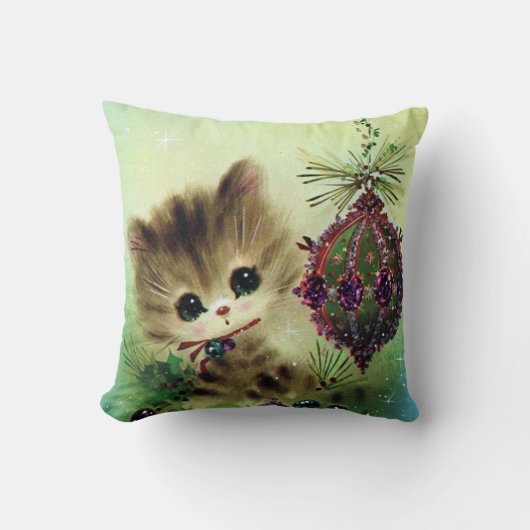ヴィンテージクリスマスレトロな猫の家の装飾の枕 クッション (正面)