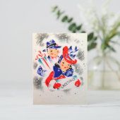 ヴィンテージクリスマスレトロカップル休日はがき シーズンポストカード (スタンド正面)